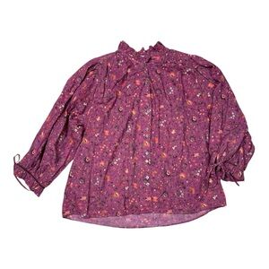 Sundance Plum Floral Ruffle-Neck Blouse